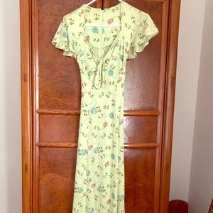 Vintage Mint Green Flutter Sleeve Maxi Dress